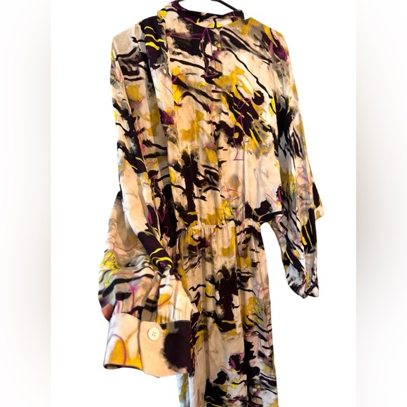 Zara High Neck Long Sleeve Printed Marble Asymmetrical Maxi Dress Size Medium - Picture 5 of 11